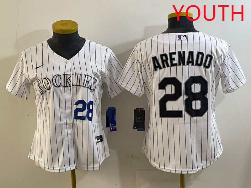 Youth Colorado Rockies #28 Arenado White Stripe Game 2025 Nike MLB Jersey style 2